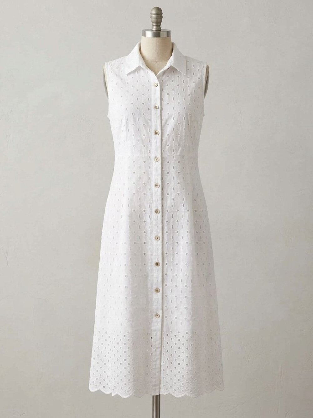 VALENTINA NALDI | White Eyelet Sleeveless Shirt Dress
